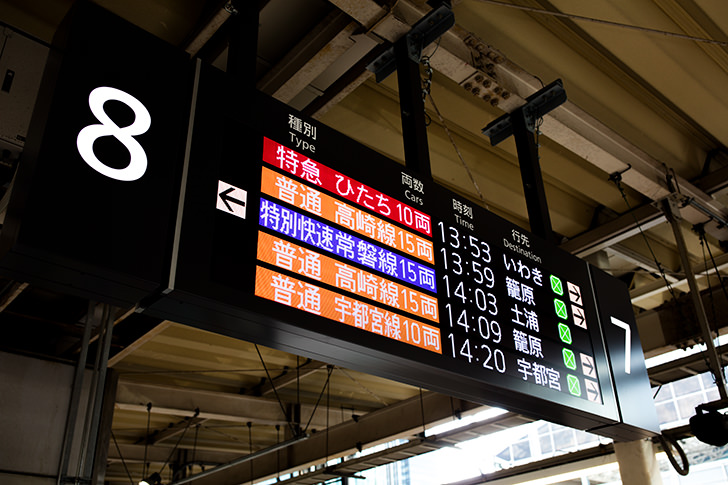 東京駅ホーム電光掲示板のフリー写真素材