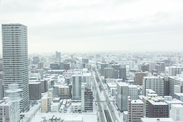 冬の札幌大通の風景（創成川方面）のフリー写真素材