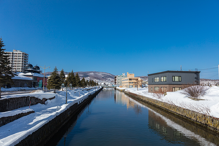 冬の小樽運河のフリー写真素材