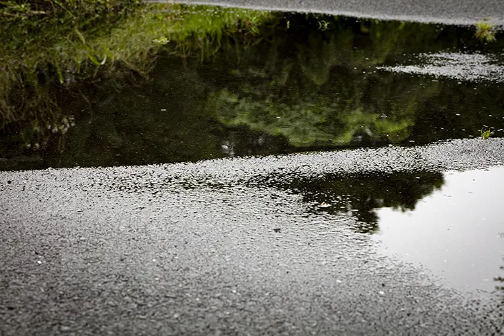 雨の日の水たまりのフリー写真素材