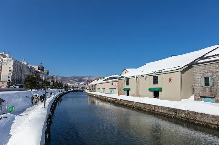 冬の小樽運河のフリー写真素材