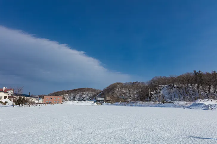 余市町の雪景色のフリー写真素材