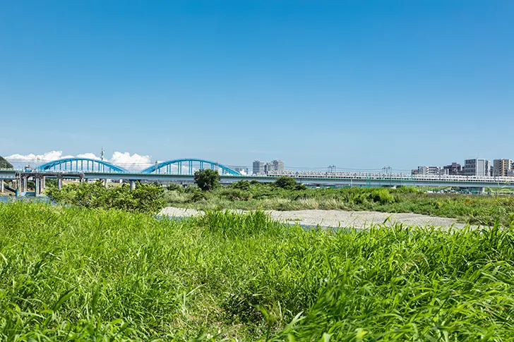 多摩川橋梁のフリー写真素材