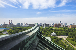 名古屋城天守閣からの名古屋市街の景色のフリー写真素材