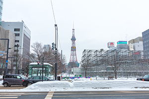 冬の札幌雪まつり準備中の大通り公園のフリー写真素材