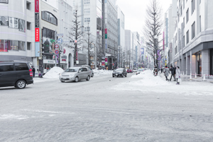 冬の札幌大通り南一条付近のフリー写真素材