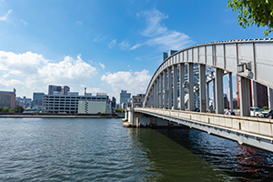 勝鬨橋と隅田川のフリー写真素材