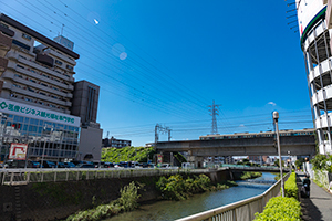 町田市 境川と小田急のフリー写真素材